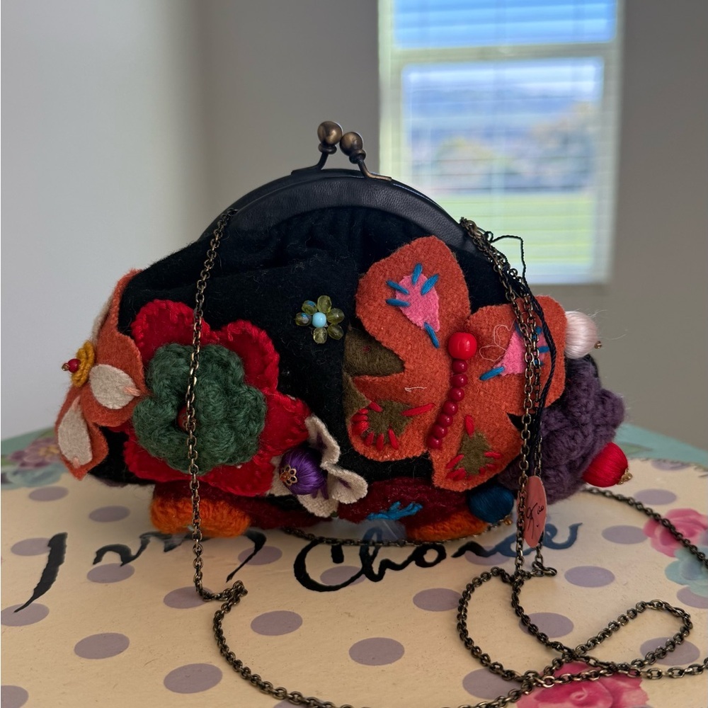 Embroidered Floral Black Clutch